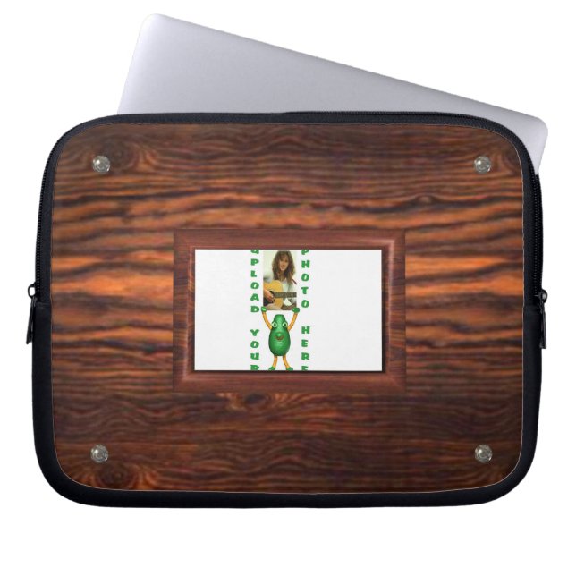 Add photo to wood border illusion laptop sleeve (Front)