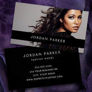Add photo trendy fashion model black business card