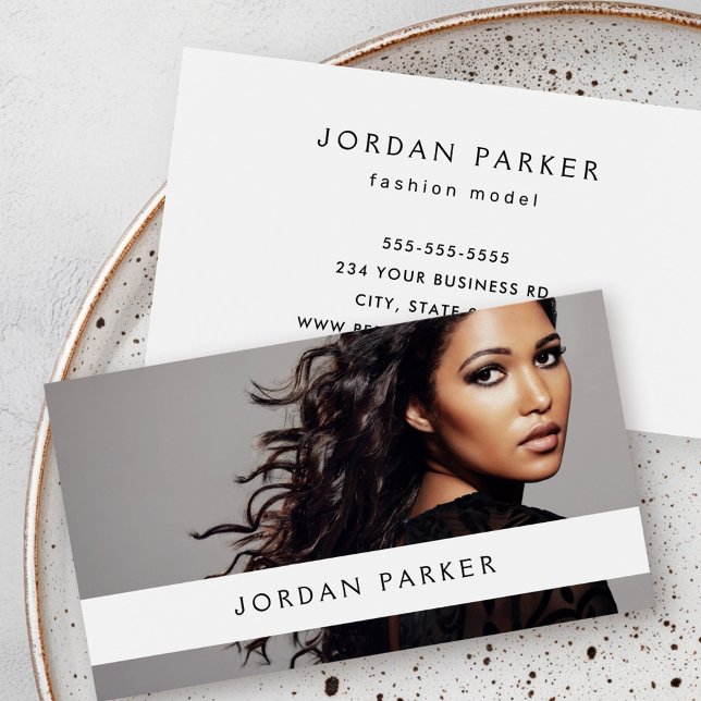 Add photo trendy fashion model white business card (Add photo trendy fashion model white business card)