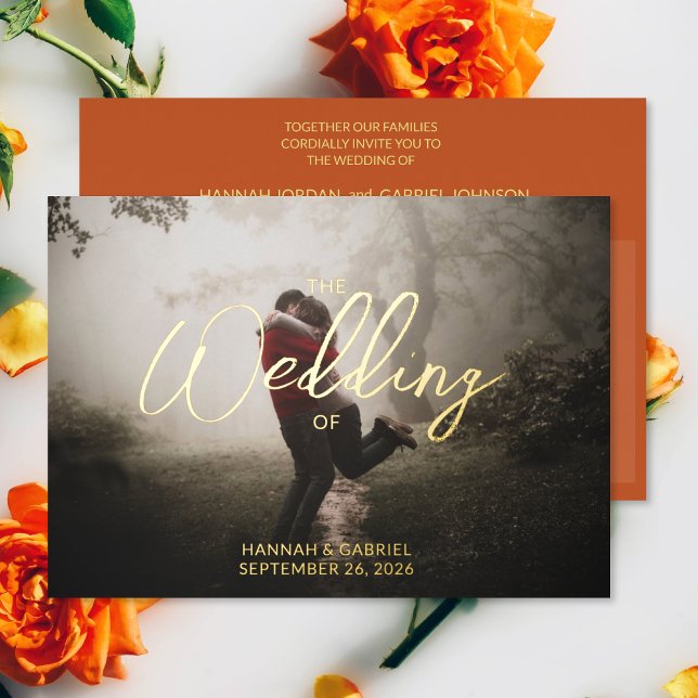 Add Photo Wedding Terracotta (The front and back of the Add Photo Terracotta Wedding Foil Invitation)