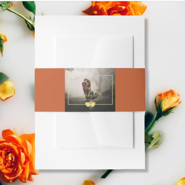 Add Photo Wedding Terracotta Invitation Belly Band (The front of the photo wedding Terracotta invitation belly band)