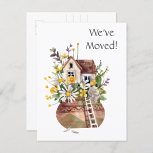 Add Photo, We've Moved, Watercolor Flowers Postcard
