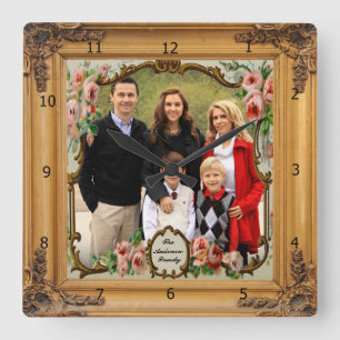ADD PHOTO WOOD FRAME SQUARE WALL CLOCK