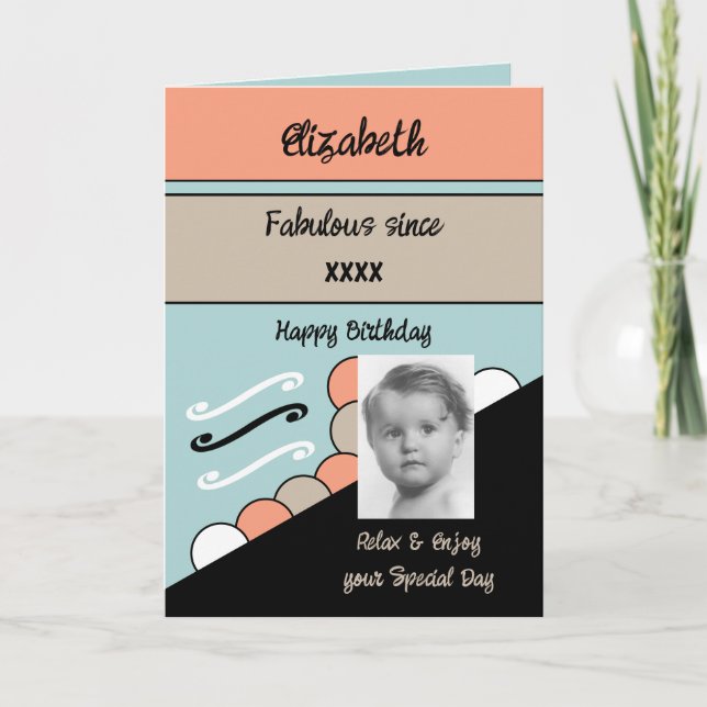 Add photo year name milestone birthday green card (Front)