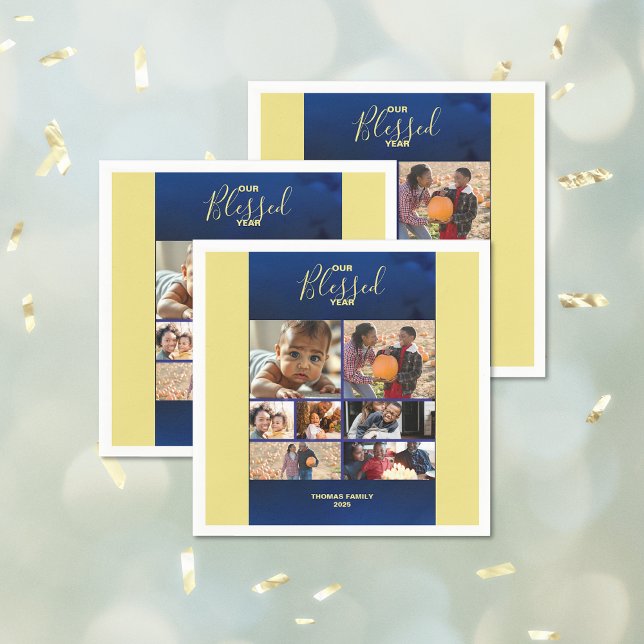 Add Photos Blessed Year Family Photo Collage Napkin (Add Photos Blessed Year Family Photo Collage Napkins)