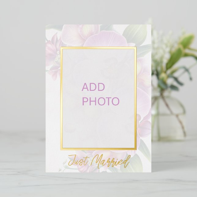 Add Photos Wedding Just Married Announcement Card (Standing Front)