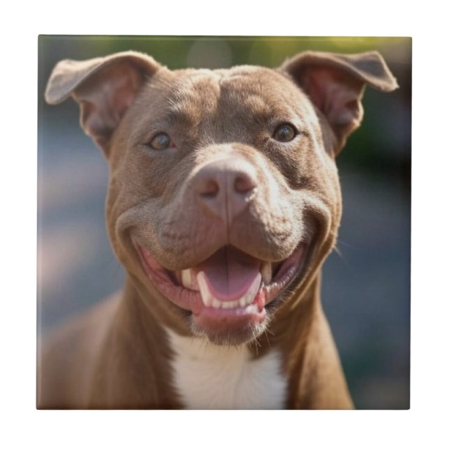 Add Pit Bull Photo Customise Ceramic Tile (Front)