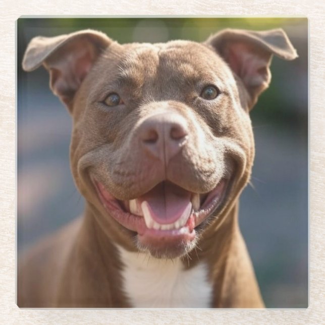 Add Pit Bull Photo Customise Glass Coaster (Front)