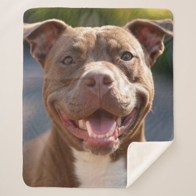 Add Pit Bull Photo Customise Sherpa Blanket (Front)