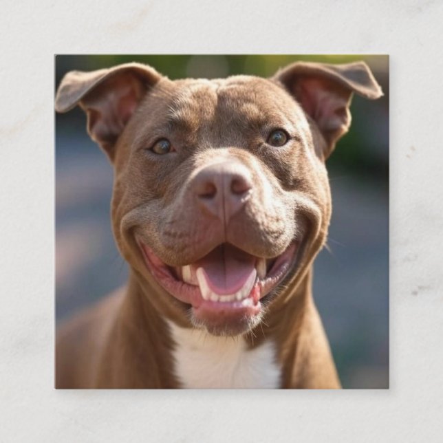 Add Pit Bull Photo Customise Square Business Card (Front)