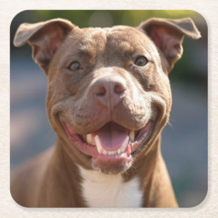Add Pit Bull Photo Customise Square Paper Coaster