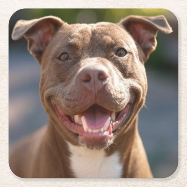 Add Pit Bull Photo Customise Square Paper Coaster (Front)