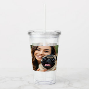 Add Pug Photo Personalise Customise Acrylic Tumbler