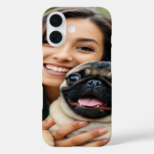 Add Pug Photo Personalise Customise iPhone 16 Case