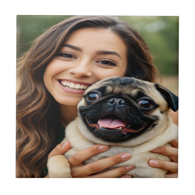 Add Pug Photo Personalise Customise Ceramic Tile (Front)