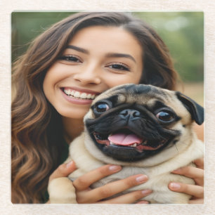 Add Pug Photo Personalise Customise Glass Coaster