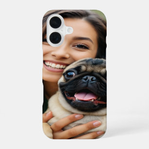 Add Pug Photo Personalise Customise iPhone 16 Case