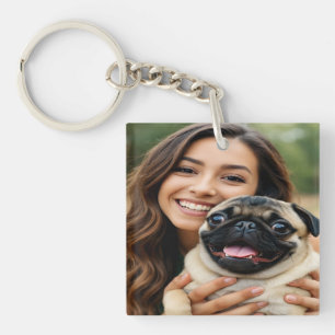 Add Pug Photo Personalise Customise Key Ring