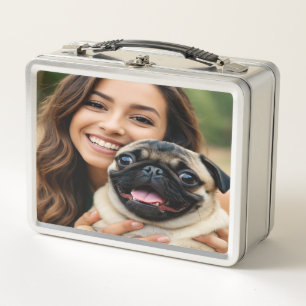 Add Pug Photo Personalise Customise Metal Lunch Box