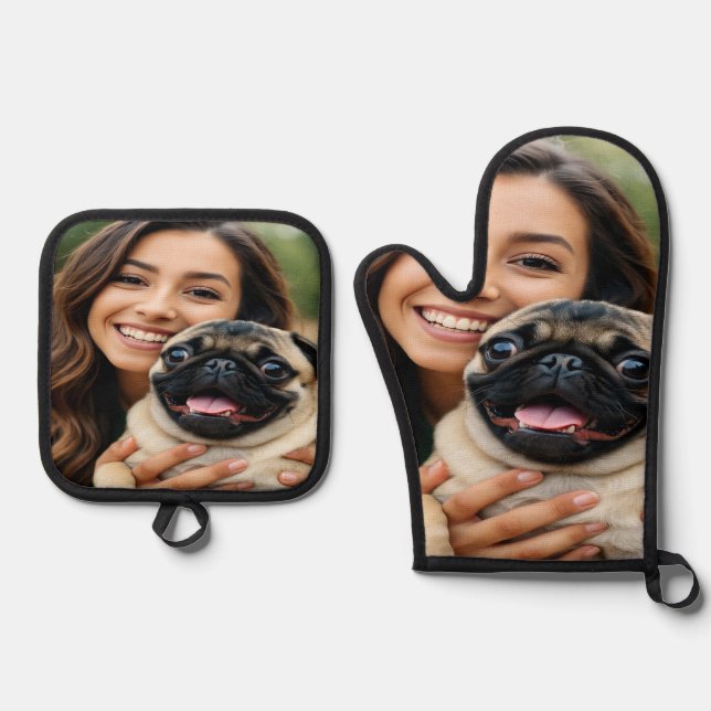 Add Pug Photo Personalise Customise Oven Mitt & Pot Holder Set (Front)