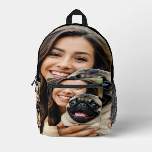 Add Pug Photo Personalise Customise Printed Backpack