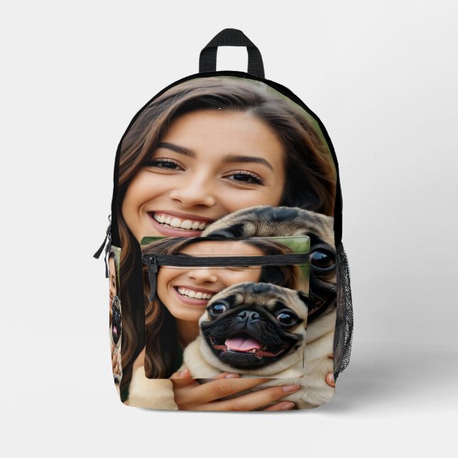 Add Pug Photo Personalise Customise Printed Backpack (Front)