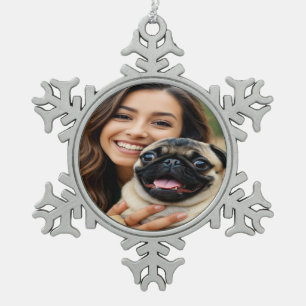 Add Pug Photo Personalise Customise Snowflake Pewter Christmas Ornament