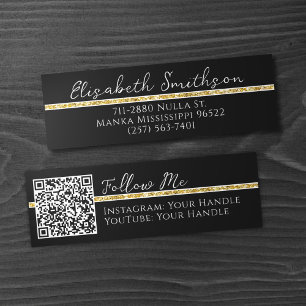 Add QR Code & Social Media Gold Glitter Modern Mini Business Card