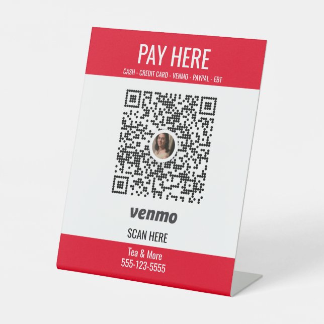 Add QR Code Venmo Pay Here Red Pedestal Sign (Front)