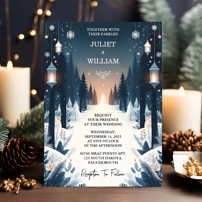 Add Rustic Forest Stars Snow Bright Winter Wedding Invitation (Creator Uploaded)