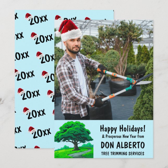 Add Santa's Hat to Photo Oak Tree Logo Business Holiday Card (Front/Back)