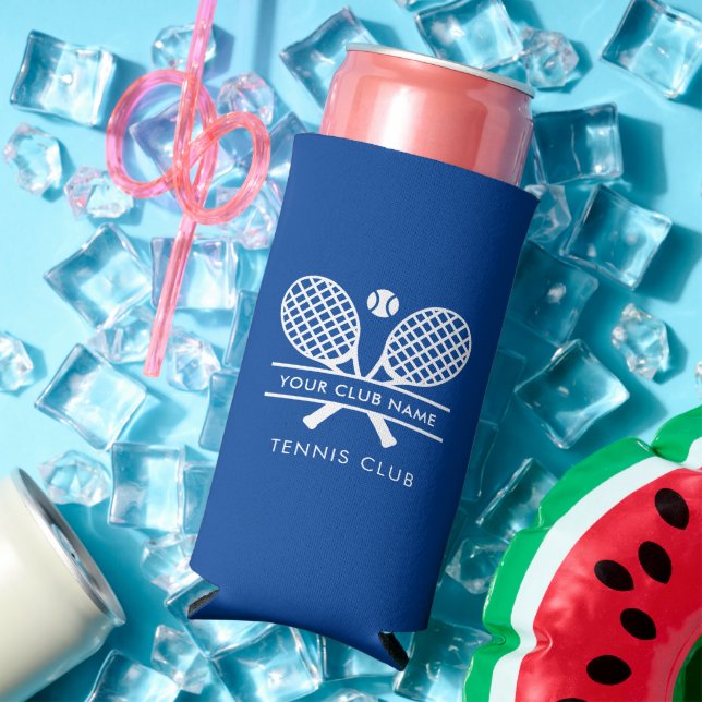 Add Sports Club Name Lawn Tennis Team Blue Seltzer Can Cooler (In Situ Summer)