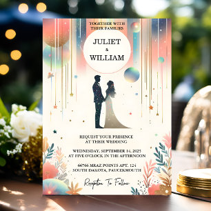 Add Stars Glam Bright Pastel Ombre Glitter Wedding Invitation