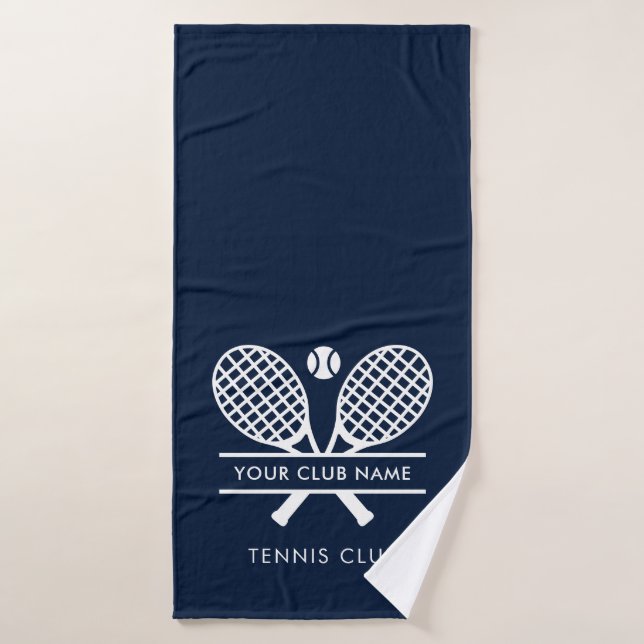 Add Tennis Club Name Sports Icon Custom Navy Blue Bath Towel (Bath Towel)