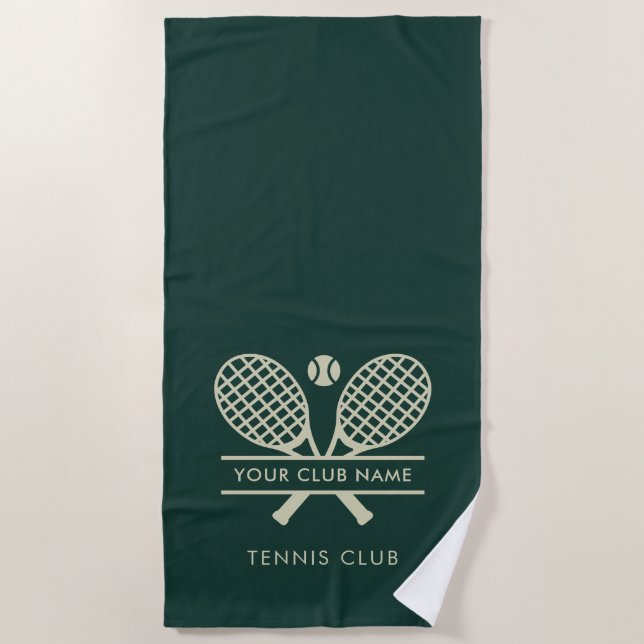 Add Tennis Club Name Team Swag Any Colour Green Beach Towel (Front)