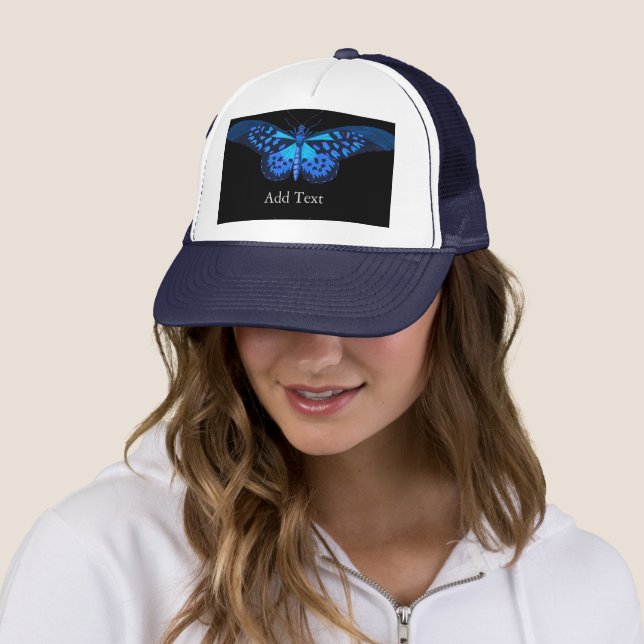 Add Text Blue Butterfly image-Cap Beautiful Love Trucker Hat (In Situ)