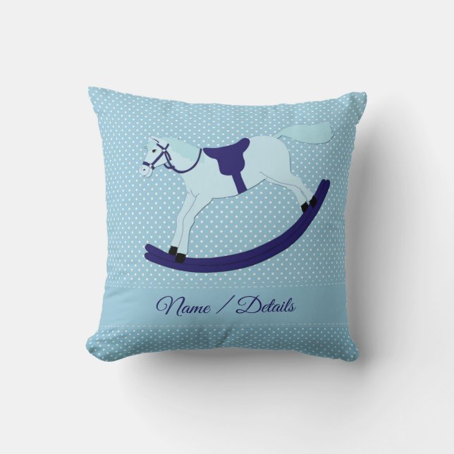 Add Text Change Name Blue Rocking Horse Pillow (Front)
