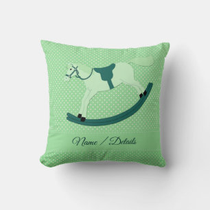 Add Text Change Name Green Rocking Horse Pillow