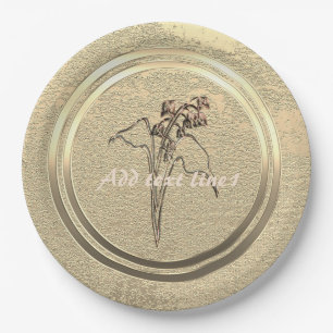 Add Text Gold Lily of the Valley  Paper Plates