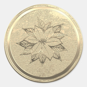 Add Text Gold Poinsettia December Classic Round Sticker