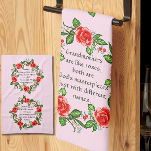 Add Text, Grandmothers Like Roses, Floral Grandma Tea Towel