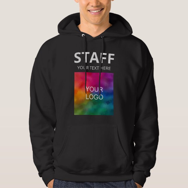 Add Text Logo Here Staff Crew Member Mens Black Hoodie (Front)