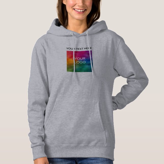 Add Text Name Upload Logo Womens Double Sided Grey Hoodie (Front)