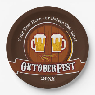 Add Text Name Year Oktoberfest Party 20xx 9"  Paper Plate