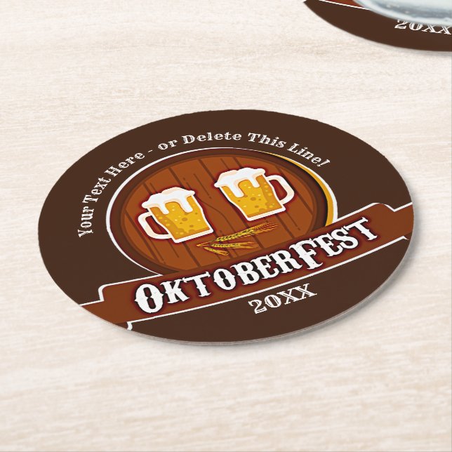 Add Text Name Year Oktoberfest Party 20xx  Round Paper Coaster (Angled)