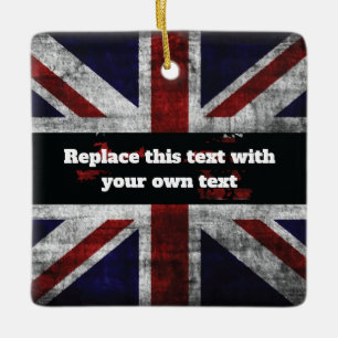 Add text on English flag Throw Pillow Ceramic Ornament