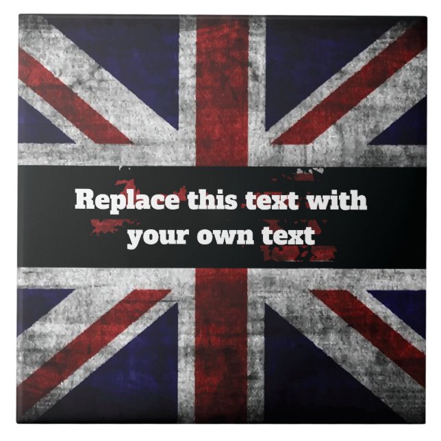 Add text on English flag Throw Pillow Ceramic Tile (Front)