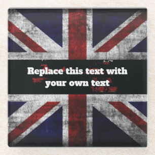 Add text on English flag Throw Pillow Glass Coaster
