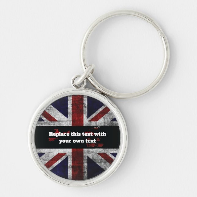 Add text on English flag Throw Pillow Key Ring (Front)