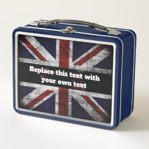 Add text on English flag Throw Pillow Metal Lunch Box